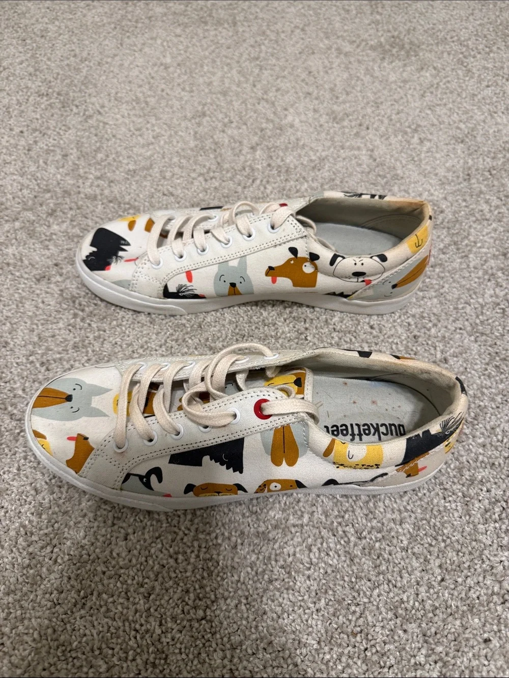 Bucket Feet White Sneakers with Black, Yellow and Gray Dog Print